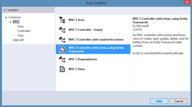 Adding Scaffold in MVC